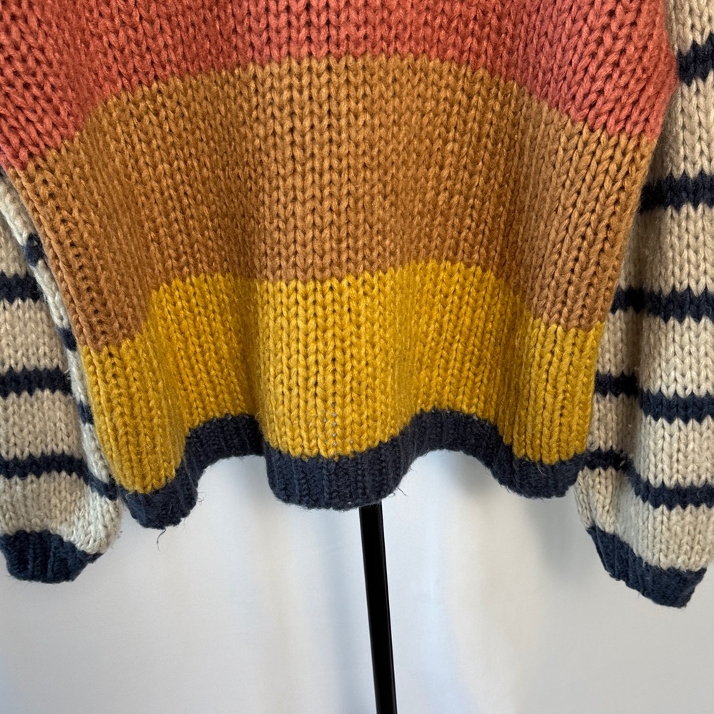 Rip Curl Cream Crewneck Sweater with Pink, Tan, Yellow & Navy Stripes - Picture 10 of 11
